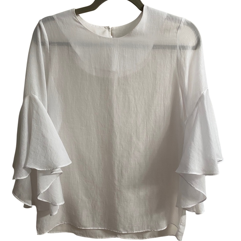 Princess White Ruffle Bell Sleeve Blouse Korea Round Neck Keyhole Back Top‎ S/ M